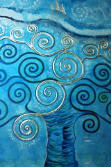 Baum blau: Acryl, Spachtel, Art-metall 100 x 100 cm